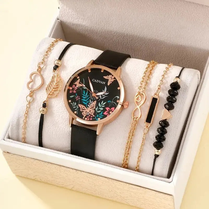 Relojes con correa de cuero informales a la moda para Mujer, relojes de pulsera de cuarzo con esfera de mariposa y cielo estrellado, Reloj de vestir para Mujer