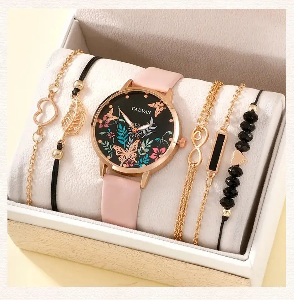 Relojes con correa de cuero informales a la moda para Mujer, relojes de pulsera de cuarzo con esfera de mariposa y cielo estrellado, Reloj de vestir para Mujer