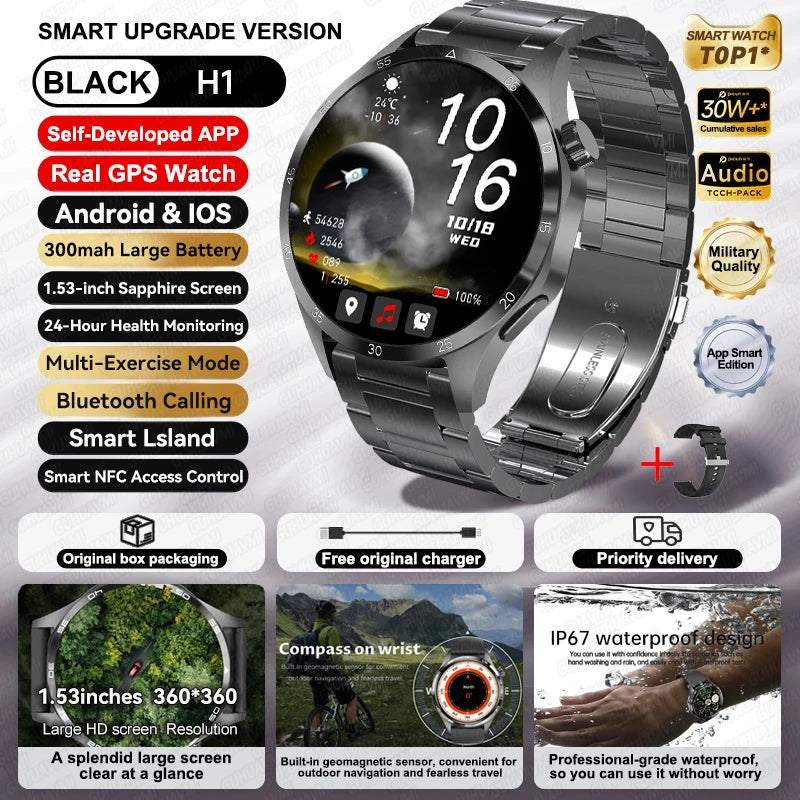 Para HUAWEI IOS deporte al aire libre GPS reloj inteligente hombres 1,53 pulgadas HD Pantalla AMOLED IP68 impermeable Bluetooth llamada NFC Smartwatch 2025