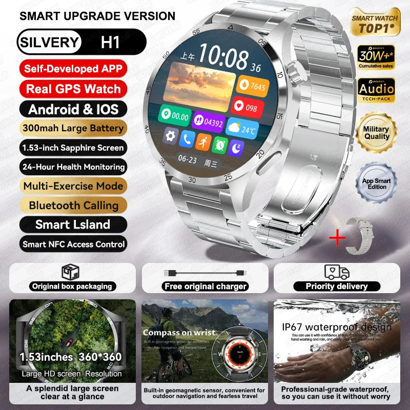 Para HUAWEI IOS deporte al aire libre GPS reloj inteligente hombres 1,53 pulgadas HD Pantalla AMOLED IP68 impermeable Bluetooth llamada NFC Smartwatch 2025