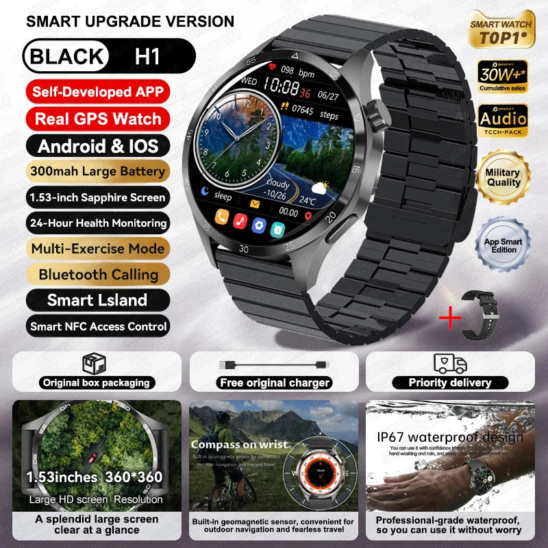 Para HUAWEI IOS deporte al aire libre GPS reloj inteligente hombres 1,53 pulgadas HD Pantalla AMOLED IP68 impermeable Bluetooth llamada NFC Smartwatch 2025