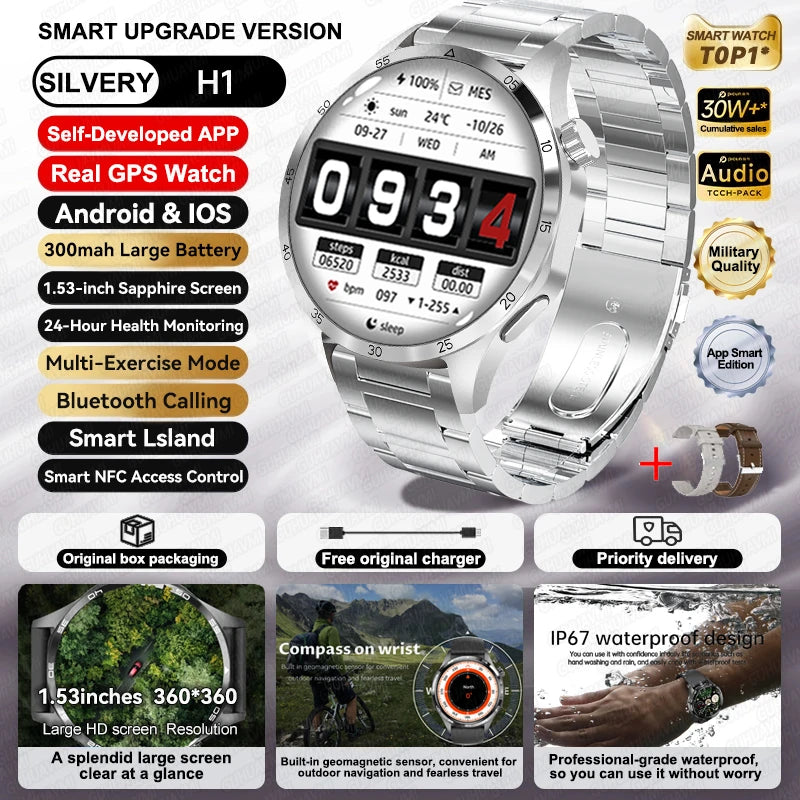 Para HUAWEI IOS deporte al aire libre GPS reloj inteligente hombres 1,53 pulgadas HD Pantalla AMOLED IP68 impermeable Bluetooth llamada NFC Smartwatch 2025