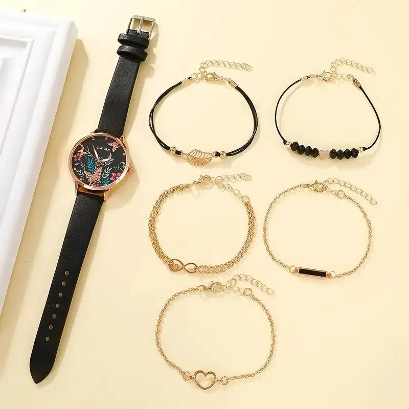 Relojes con correa de cuero informales a la moda para Mujer, relojes de pulsera de cuarzo con esfera de mariposa y cielo estrellado, Reloj de vestir para Mujer