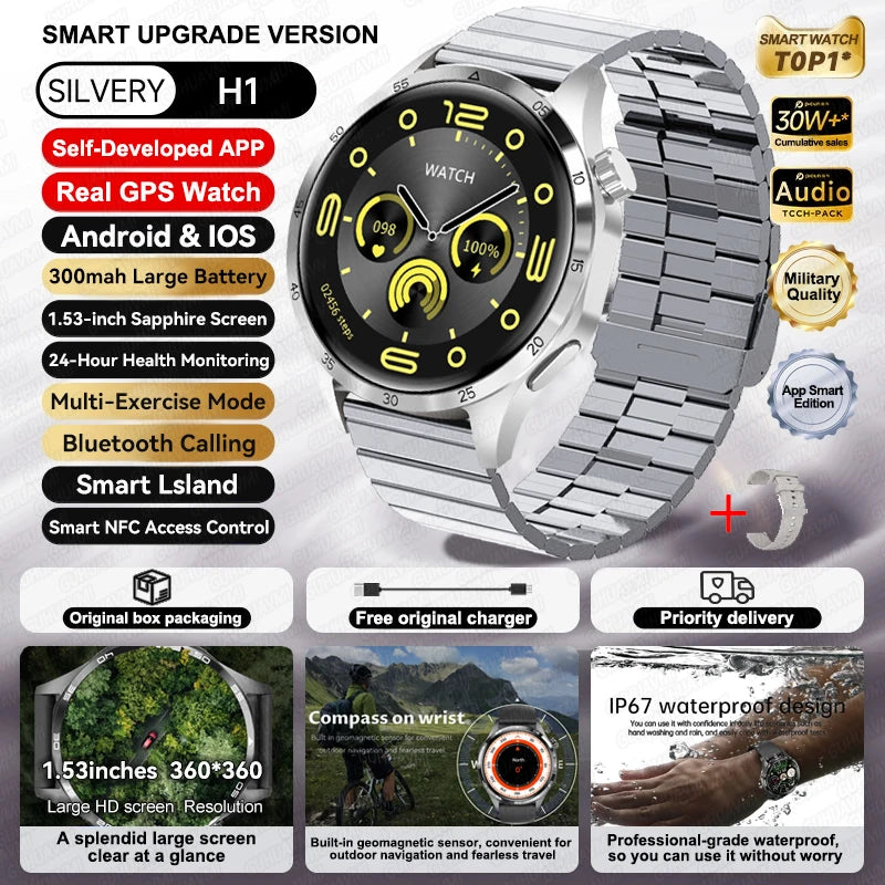 Para HUAWEI IOS deporte al aire libre GPS reloj inteligente hombres 1,53 pulgadas HD Pantalla AMOLED IP68 impermeable Bluetooth llamada NFC Smartwatch 2025