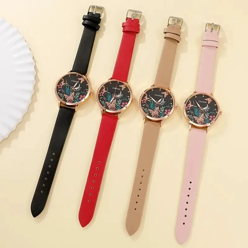 Relojes con correa de cuero informales a la moda para Mujer, relojes de pulsera de cuarzo con esfera de mariposa y cielo estrellado, Reloj de vestir para Mujer