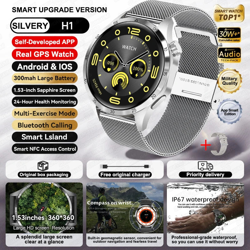 Para HUAWEI IOS deporte al aire libre GPS reloj inteligente hombres 1,53 pulgadas HD Pantalla AMOLED IP68 impermeable Bluetooth llamada NFC Smartwatch 2025