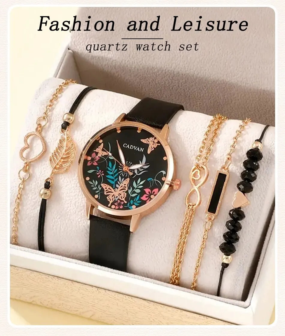 Relojes con correa de cuero informales a la moda para Mujer, relojes de pulsera de cuarzo con esfera de mariposa y cielo estrellado, Reloj de vestir para Mujer