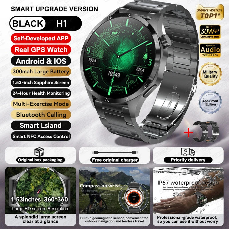 Para HUAWEI IOS deporte al aire libre GPS reloj inteligente hombres 1,53 pulgadas HD Pantalla AMOLED IP68 impermeable Bluetooth llamada NFC Smartwatch 2025