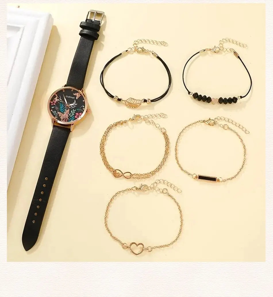 Relojes con correa de cuero informales a la moda para Mujer, relojes de pulsera de cuarzo con esfera de mariposa y cielo estrellado, Reloj de vestir para Mujer