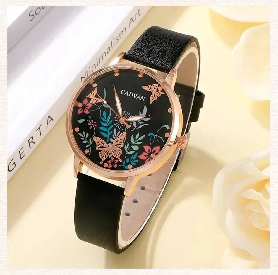 Relojes con correa de cuero informales a la moda para Mujer, relojes de pulsera de cuarzo con esfera de mariposa y cielo estrellado, Reloj de vestir para Mujer