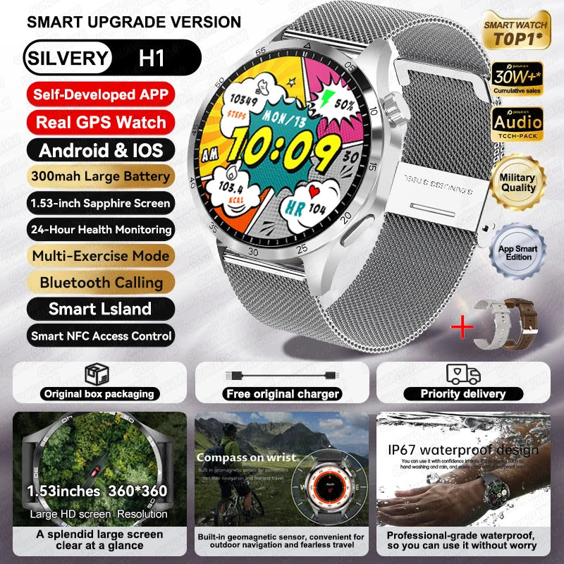 Para HUAWEI IOS deporte al aire libre GPS reloj inteligente hombres 1,53 pulgadas HD Pantalla AMOLED IP68 impermeable Bluetooth llamada NFC Smartwatch 2025