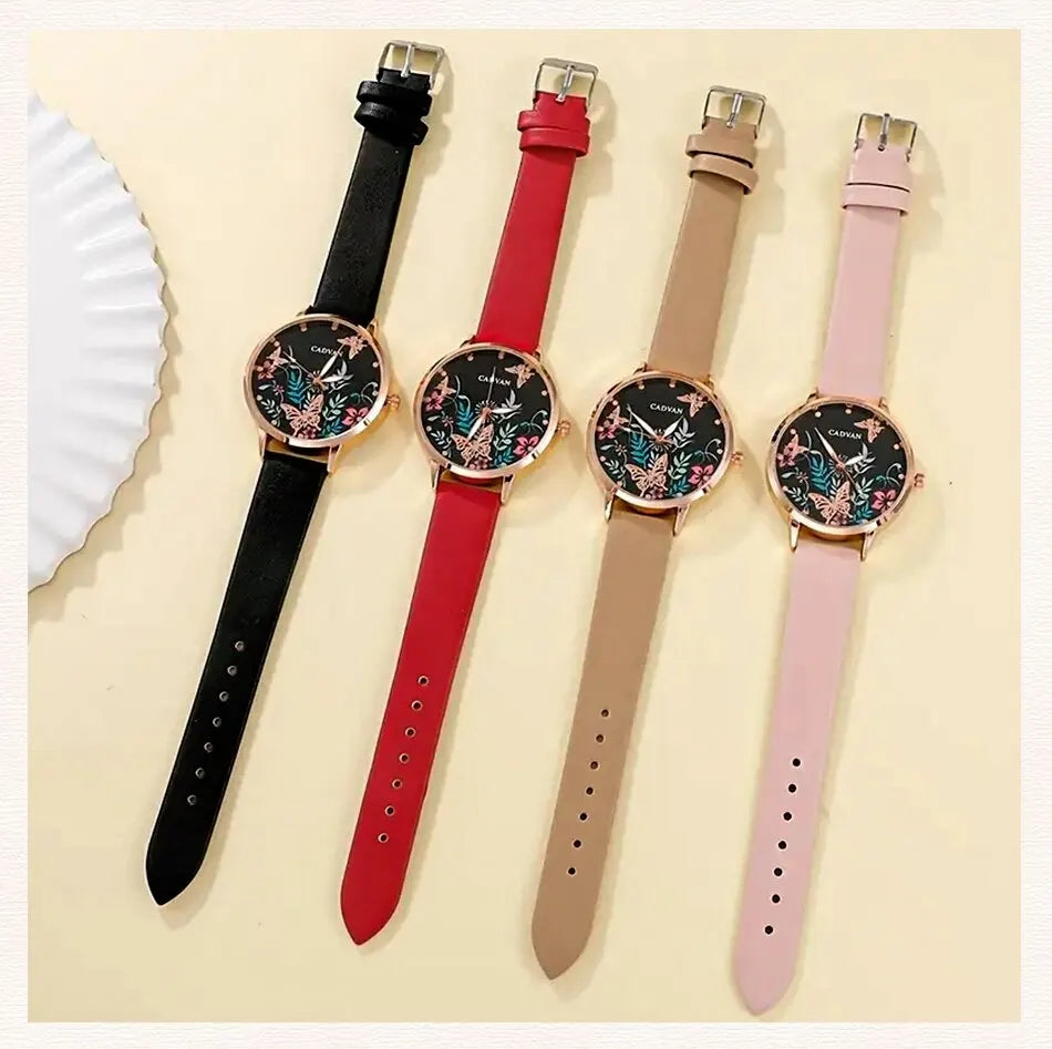 Relojes con correa de cuero informales a la moda para Mujer, relojes de pulsera de cuarzo con esfera de mariposa y cielo estrellado, Reloj de vestir para Mujer