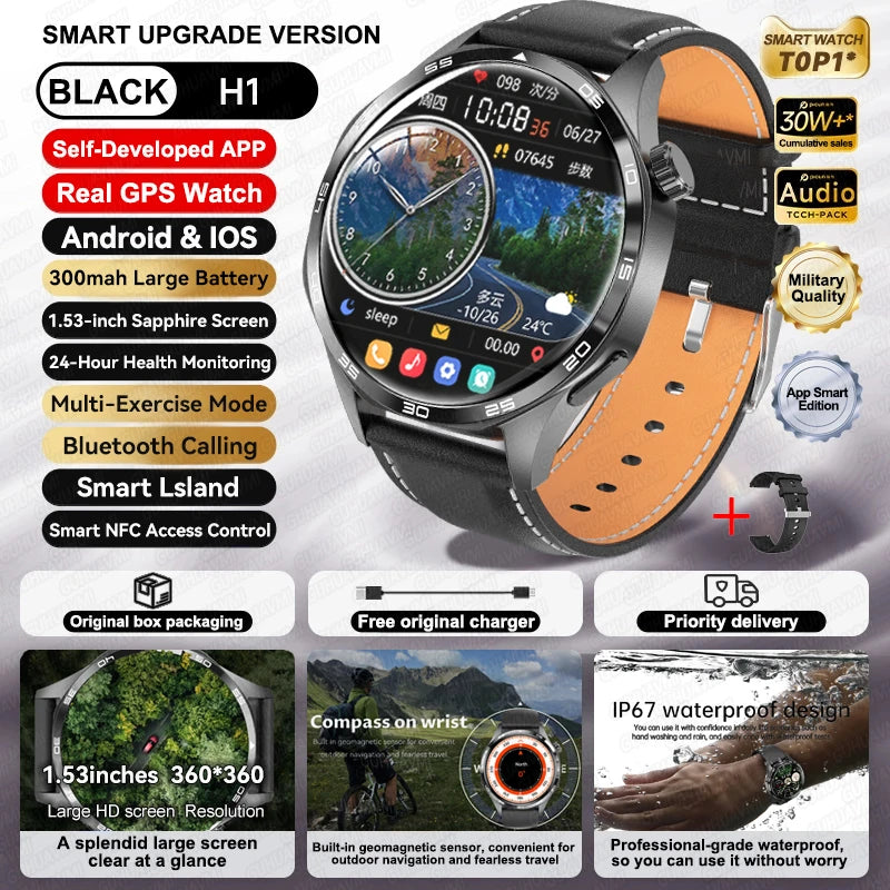 Para HUAWEI IOS deporte al aire libre GPS reloj inteligente hombres 1,53 pulgadas HD Pantalla AMOLED IP68 impermeable Bluetooth llamada NFC Smartwatch 2025