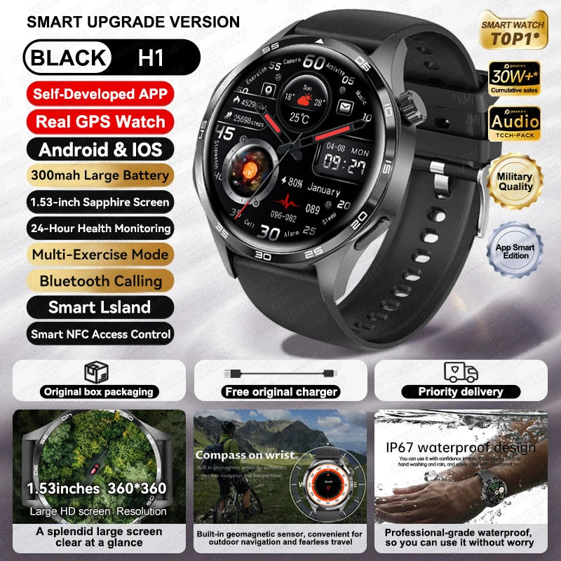 Para HUAWEI IOS deporte al aire libre GPS reloj inteligente hombres 1,53 pulgadas HD Pantalla AMOLED IP68 impermeable Bluetooth llamada NFC Smartwatch 2025