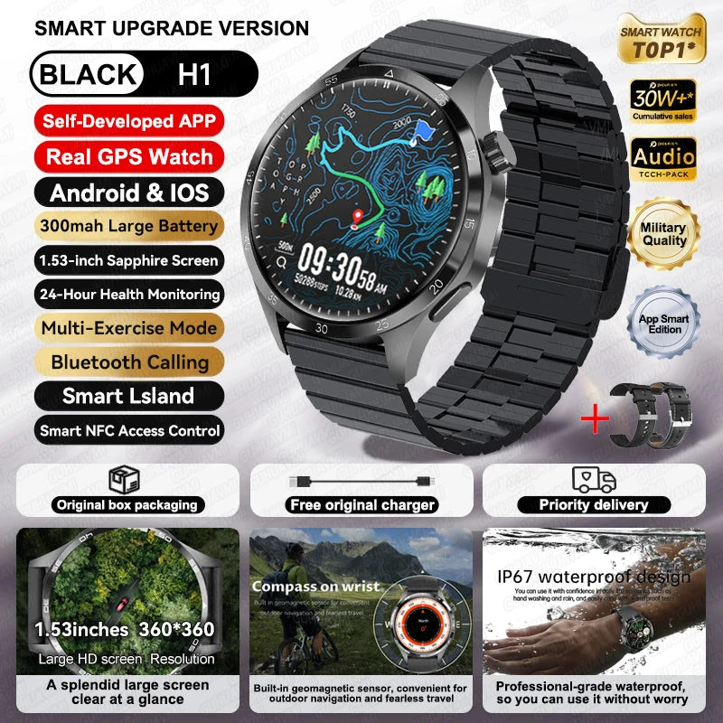 Para HUAWEI IOS deporte al aire libre GPS reloj inteligente hombres 1,53 pulgadas HD Pantalla AMOLED IP68 impermeable Bluetooth llamada NFC Smartwatch 2025