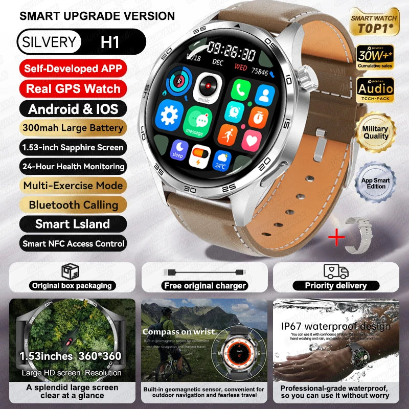 Para HUAWEI IOS deporte al aire libre GPS reloj inteligente hombres 1,53 pulgadas HD Pantalla AMOLED IP68 impermeable Bluetooth llamada NFC Smartwatch 2025