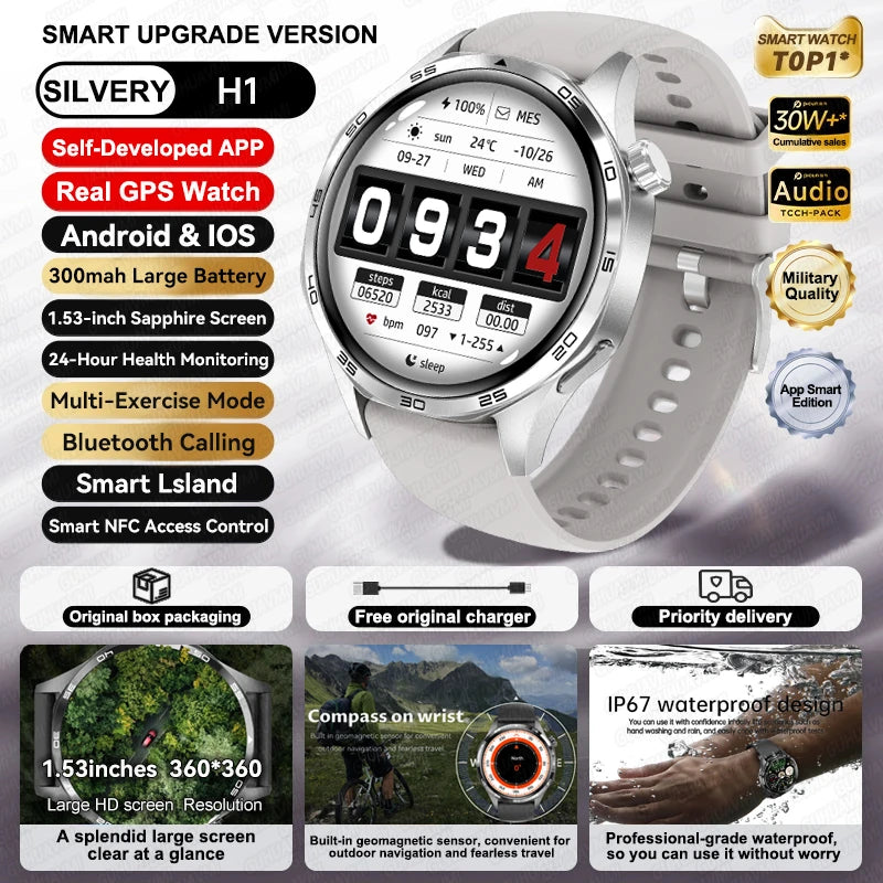 Para HUAWEI IOS deporte al aire libre GPS reloj inteligente hombres 1,53 pulgadas HD Pantalla AMOLED IP68 impermeable Bluetooth llamada NFC Smartwatch 2025