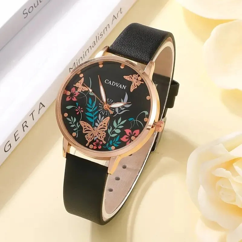 Relojes con correa de cuero informales a la moda para Mujer, relojes de pulsera de cuarzo con esfera de mariposa y cielo estrellado, Reloj de vestir para Mujer