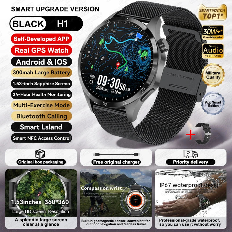 Para HUAWEI IOS deporte al aire libre GPS reloj inteligente hombres 1,53 pulgadas HD Pantalla AMOLED IP68 impermeable Bluetooth llamada NFC Smartwatch 2025